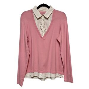 Y2K Coquette Preppy Faux 2 Piece Sweater Women's Sz XL Preppy Academia Soft Girl